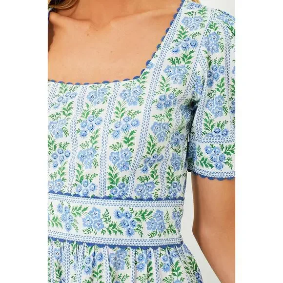 Pink City Prints Cotswolds Blue Border Evelyn Midi Block Tiered Dress Tuckernuck - Picture 3 of 11